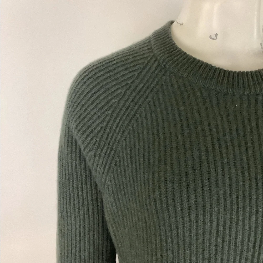 Quince Sz L 100% Mongolian Cashmere Ribbed Pullover Crewneck Sweater Green - Picture 2 of 6